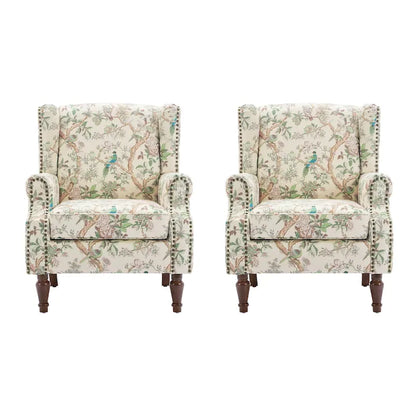 Set of 2 Patterned Upholstered Accent Chair for Living Room