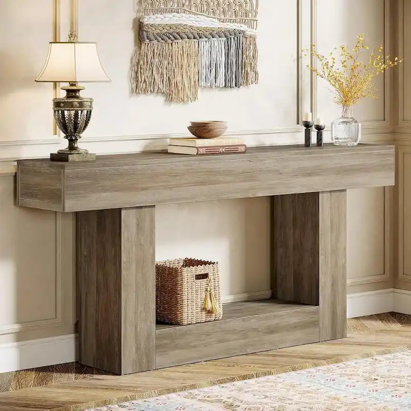 Farmhouse 2-Tier Entryway Table for Living Room, Hallway, Foyer