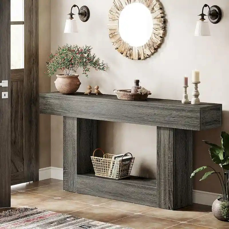 Farmhouse 2-Tier Entryway Table for Living Room, Hallway, Foyer