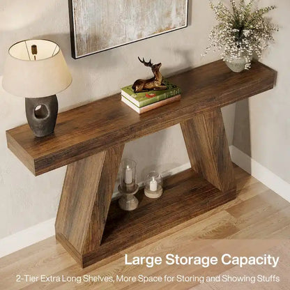 55 Inches Farmhouse Wood Console Sofa Table with Storage - 11.81 D x 55.12 W x 31.5 H