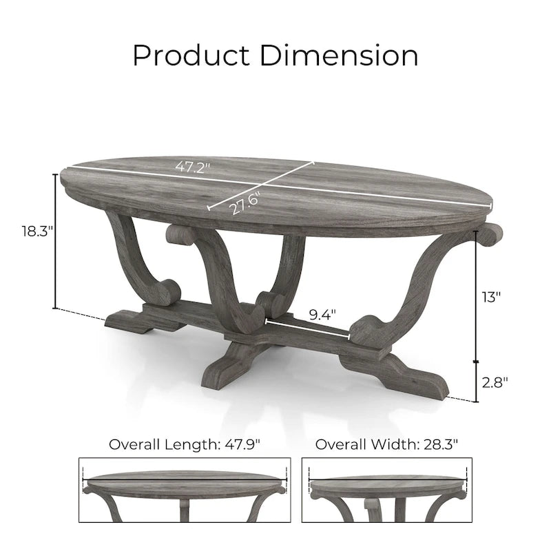 DH BASIC Farmhouse Vintage Grey 48-inch Coffee Table by Denhour