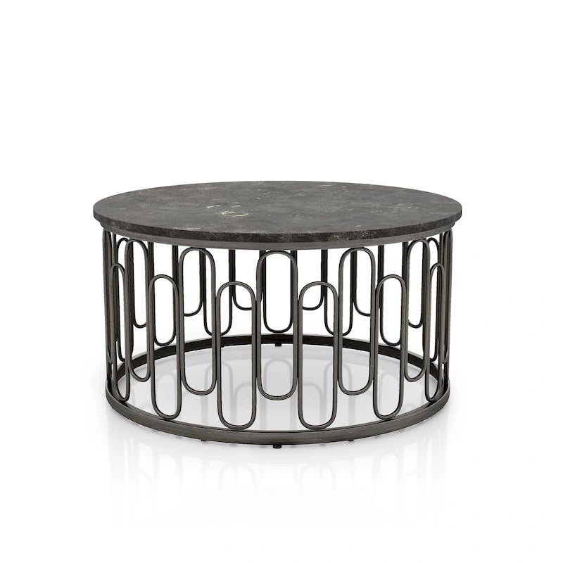 Lars Modern Round Coffee Table with Marble Top, Metal Legs, Sturdy Decorative Metal Base by Furniture of America
