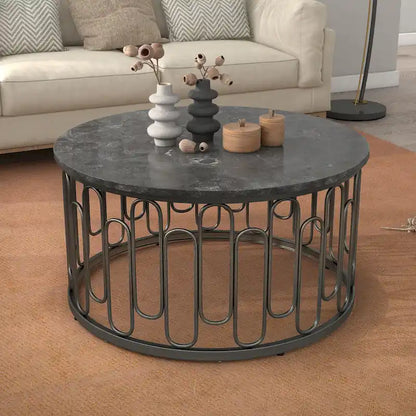Lars Modern Round Coffee Table with Marble Top, Metal Legs, Sturdy Decorative Metal Base by Furniture of America