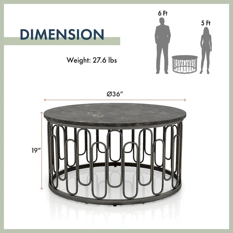 Lars Modern Round Coffee Table with Marble Top, Metal Legs, Sturdy Decorative Metal Base by Furniture of America