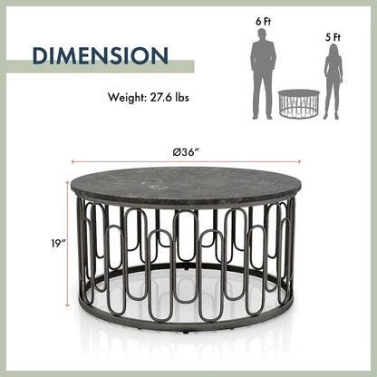 Lars Modern Round Coffee Table with Marble Top, Metal Legs, Sturdy Decorative Metal Base by Furniture of America
