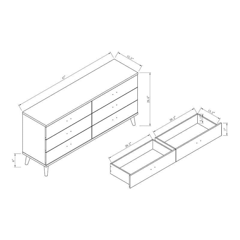 DH BASIC Mid-Century Modern Distressed Grey 47-inch Wide 6-Drawer Dresser with Knobs by Denhour
