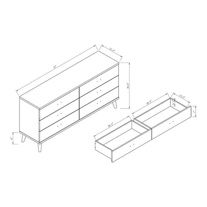 DH BASIC Mid-Century Modern Distressed Grey 47-inch Wide 6-Drawer Dresser with Knobs by Denhour