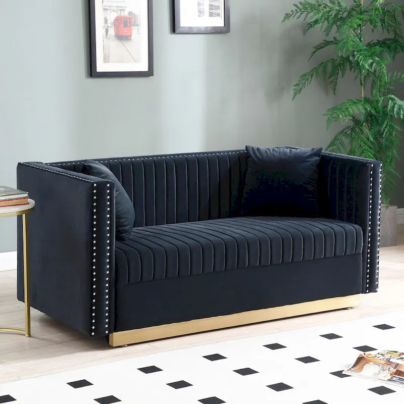 Contemporary Vertical Channel Tufted Velvet Sofa Loveseat - 61.40 x 28.00 x 28.00