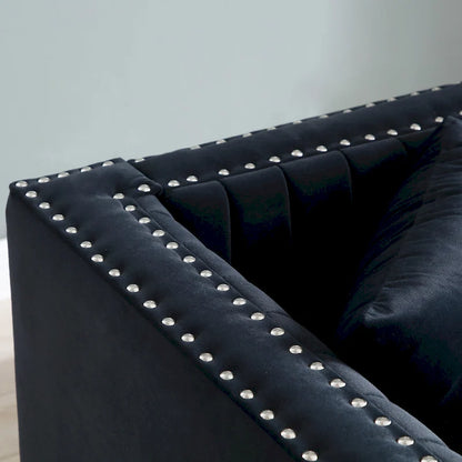 Contemporary Vertical Channel Tufted Velvet Sofa Loveseat - 61.40 x 28.00 x 28.00