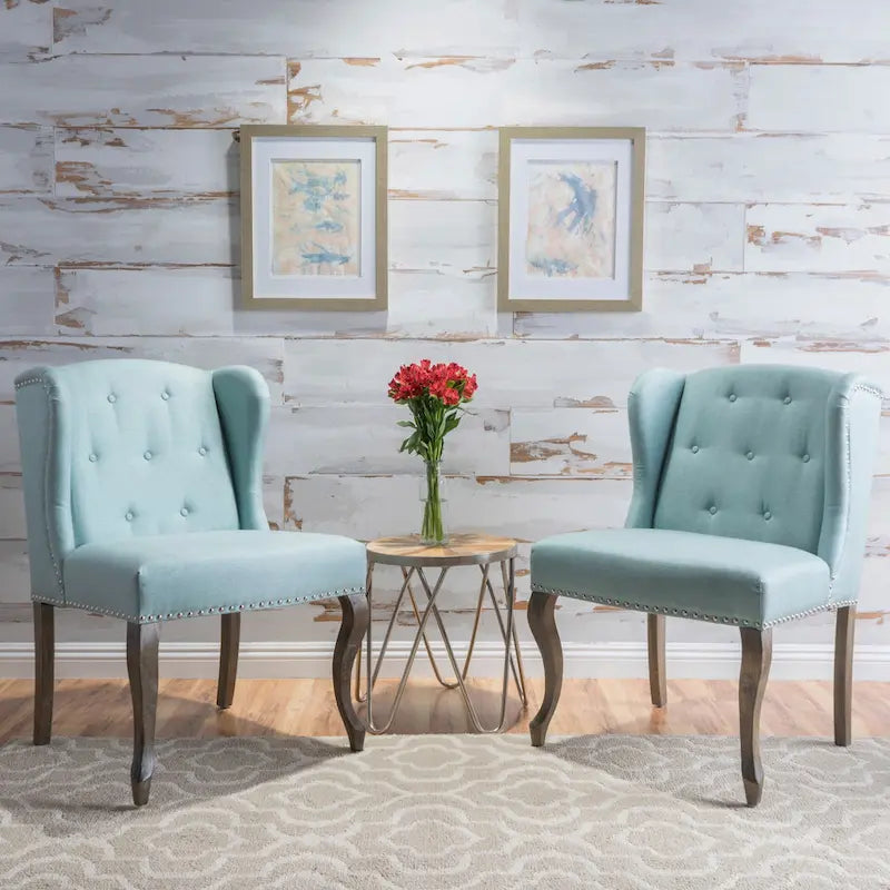 Niclas Wing Back Studded Fabric Accent Chairs (Set of 2) by Christopher Knight Home