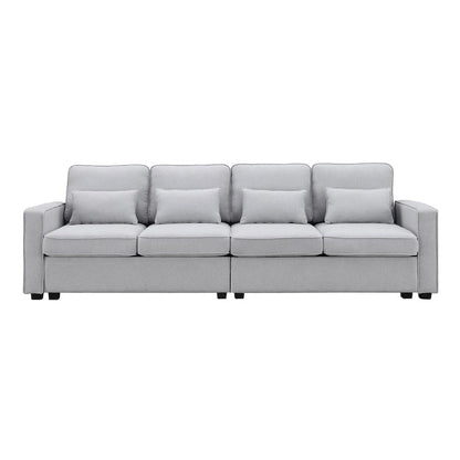 Merax 104 4-Seater Modern Linen Fabric Sofa with Armrest Pockets and 4 Pillows,Minimalist Style Couch