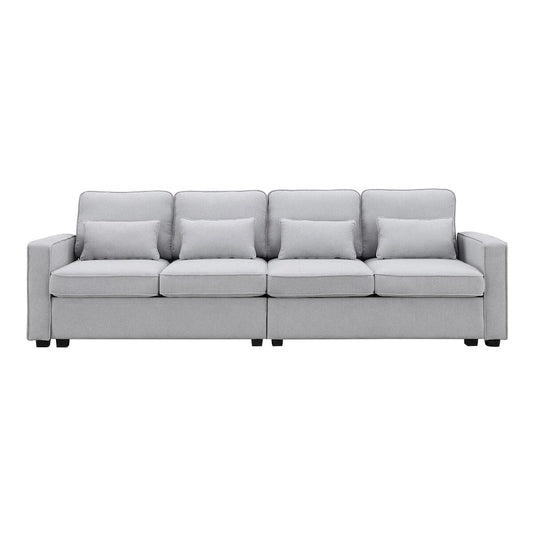 Merax 104 4-Seater Modern Linen Fabric Sofa with Armrest Pockets and 4 Pillows,Minimalist Style Couch