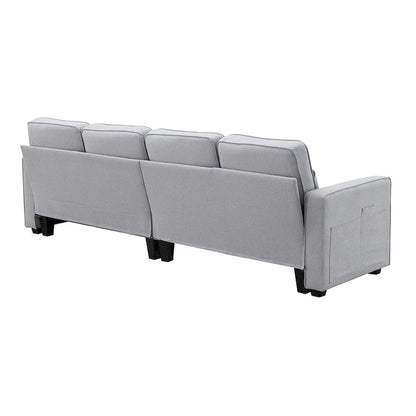 Merax 104 4-Seater Modern Linen Fabric Sofa with Armrest Pockets and 4 Pillows,Minimalist Style Couch