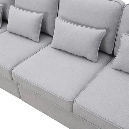 Merax 104 4-Seater Modern Linen Fabric Sofa with Armrest Pockets and 4 Pillows,Minimalist Style Couch