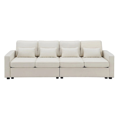 Merax 104 4-Seater Modern Linen Fabric Sofa with Armrest Pockets and 4 Pillows,Minimalist Style Couch
