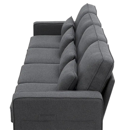 Merax 104 4-Seater Modern Linen Fabric Sofa with Armrest Pockets and 4 Pillows,Minimalist Style Couch