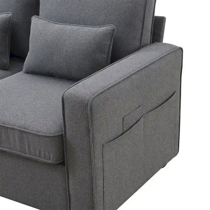 Merax 104 4-Seater Modern Linen Fabric Sofa with Armrest Pockets and 4 Pillows,Minimalist Style Couch