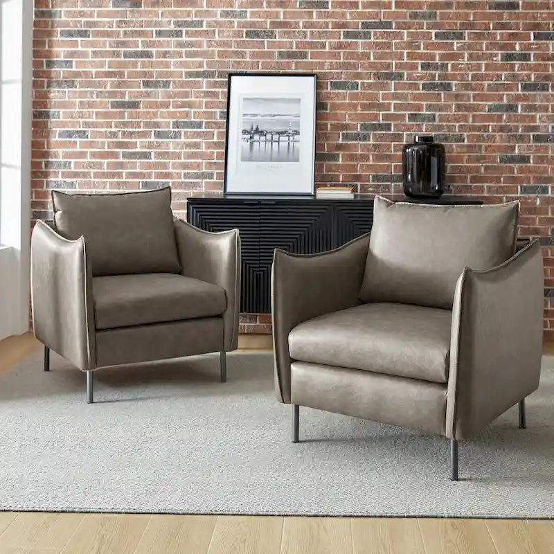 Jaime Modern Vegan Leather Accent chair with Metal Legs Set of 2 by HULALA HOME