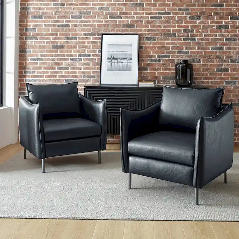 Jaime Modern Vegan Leather Accent chair with Metal Legs Set of 2 by HULALA HOME