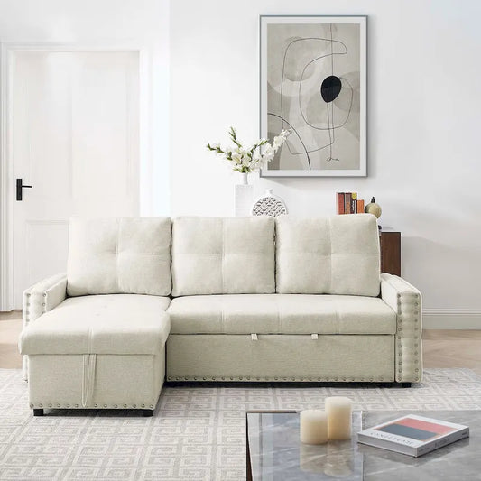 Classic and Cozy L-shape Pull-out Sleeper Sectional Sofa
