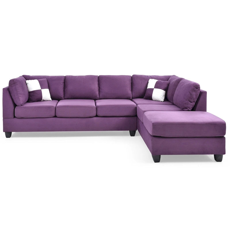 Malone 111 in. Suede 4-Seater Sectional Sofa with 2-Throw Pillow - 111L x 78W x 34H
