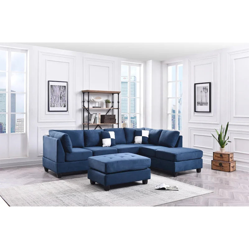 Malone 111 in. Suede 4-Seater Sectional Sofa with 2-Throw Pillow - 111L x 78W x 34H