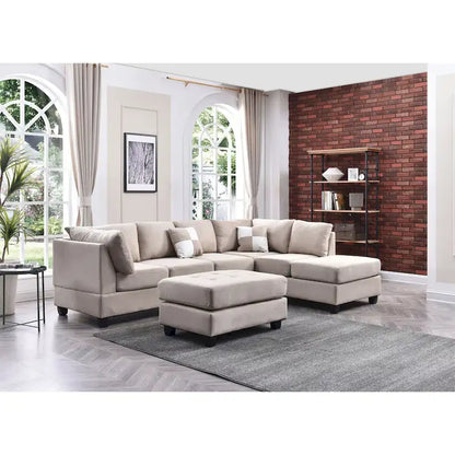 Malone 111 in. Suede 4-Seater Sectional Sofa with 2-Throw Pillow - 111L x 78W x 34H