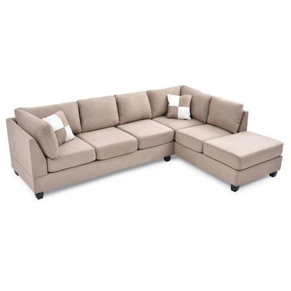Malone 111 in. Suede 4-Seater Sectional Sofa with 2-Throw Pillow - 111L x 78W x 34H