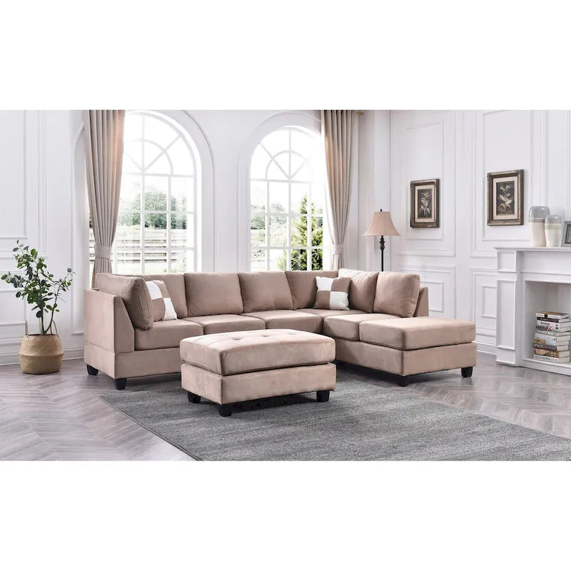 Malone 111 in. Suede 4-Seater Sectional Sofa with 2-Throw Pillow - 111L x 78W x 34H