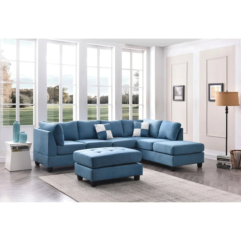 Malone 111 in. Suede 4-Seater Sectional Sofa with 2-Throw Pillow - 111L x 78W x 34H