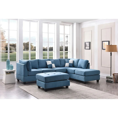 Malone 111 in. Suede 4-Seater Sectional Sofa with 2-Throw Pillow - 111L x 78W x 34H