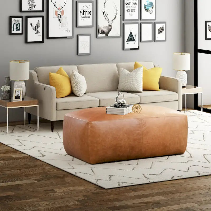 Poly & Bark Denver Leather Ottoman - Full Grain Genuine Italian Leather