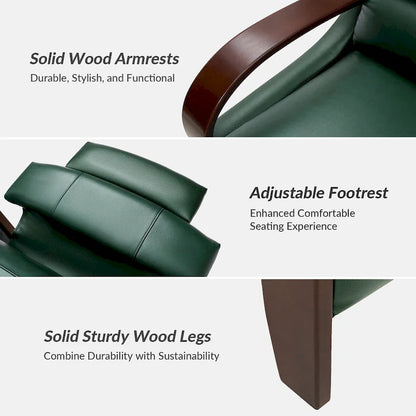 Alex Mid-century Modern Cigar Genuine Leather Manual Recliner with Wooden Curved Arms, Set of 2