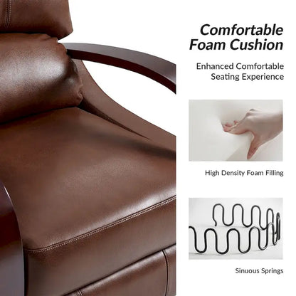 Alex Mid-century Modern Cigar Genuine Leather Manual Recliner with Wooden Curved Arms, Set of 2