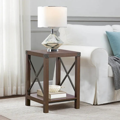 Ledel Rustic Farmhouse End Table Accent Side Table with Storage Shelf