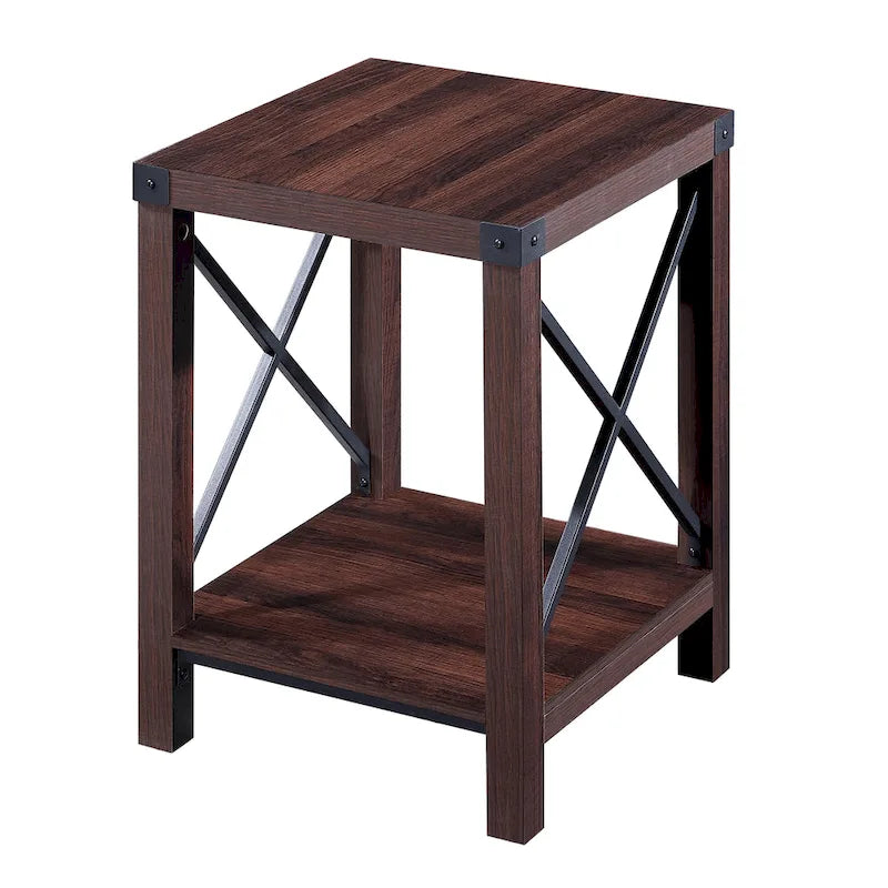 Ledel Rustic Farmhouse End Table Accent Side Table with Storage Shelf