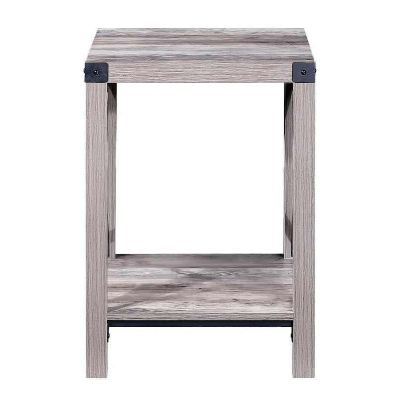 Ledel Rustic Farmhouse End Table Accent Side Table with Storage Shelf