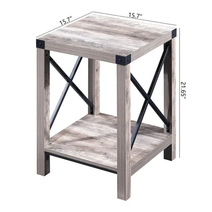 Ledel Rustic Farmhouse End Table Accent Side Table with Storage Shelf