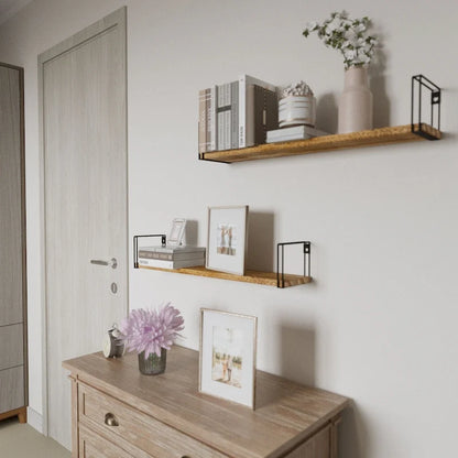 Wallniture Avila 24x4.5 Kitchen Wall Shelves, Natural Burned,Set of 4