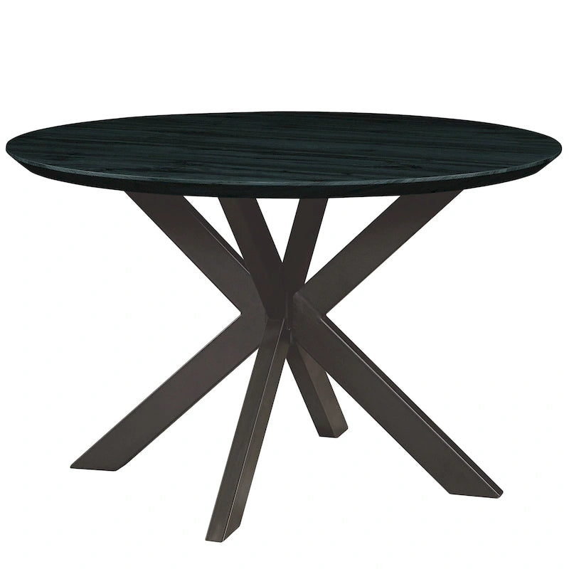 Ravenna 47 Modern Round Wood Dining Table With X-Cross Geometric Metal Base for Dining Room & Kitchen