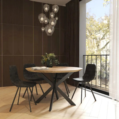 Ravenna 47 Modern Round Wood Dining Table With X-Cross Geometric Metal Base for Dining Room & Kitchen