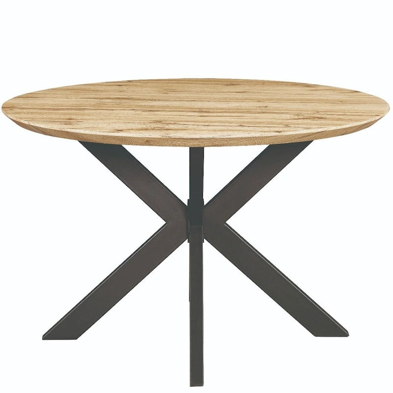 Ravenna 47 Modern Round Wood Dining Table With X-Cross Geometric Metal Base for Dining Room & Kitchen
