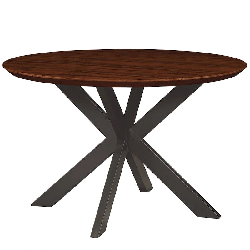 Ravenna 47 Modern Round Wood Dining Table With X-Cross Geometric Metal Base for Dining Room & Kitchen