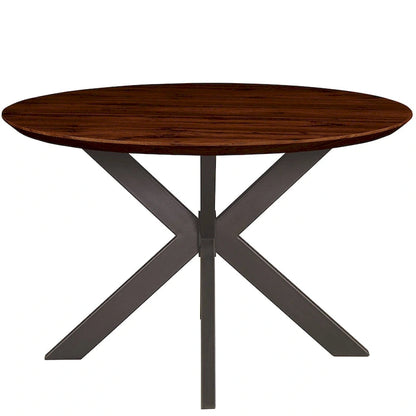 Ravenna 47 Modern Round Wood Dining Table With X-Cross Geometric Metal Base for Dining Room & Kitchen