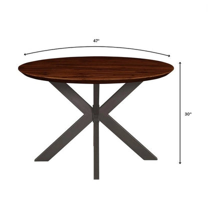 Ravenna 47 Modern Round Wood Dining Table With X-Cross Geometric Metal Base for Dining Room & Kitchen