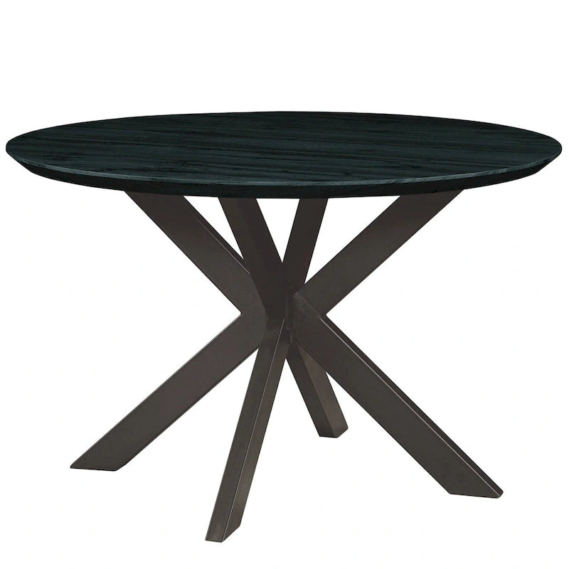 Ravenna 47 Modern Round Wood Dining Table With X-Cross Geometric Metal Base for Dining Room & Kitchen