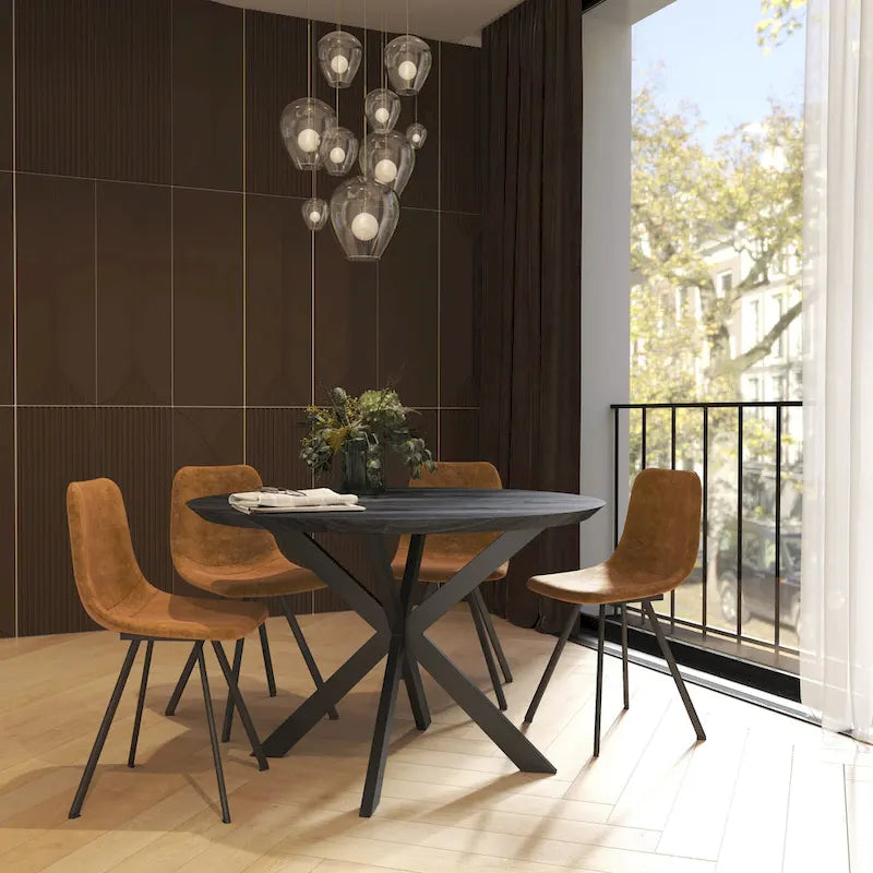 Ravenna 47 Modern Round Wood Dining Table With X-Cross Geometric Metal Base for Dining Room & Kitchen