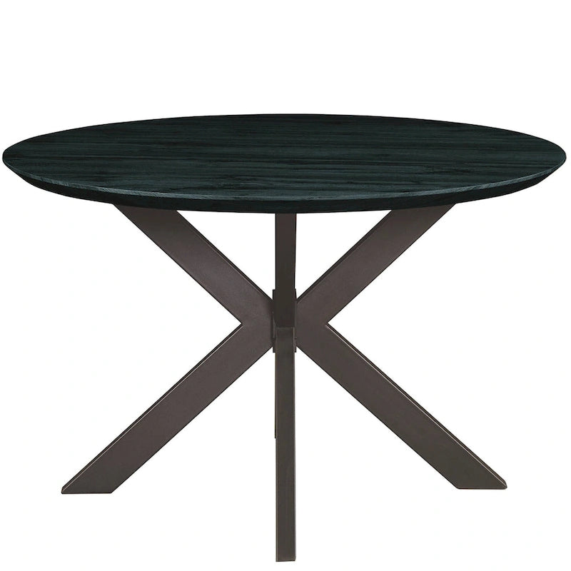 Ravenna 47 Modern Round Wood Dining Table With X-Cross Geometric Metal Base for Dining Room & Kitchen