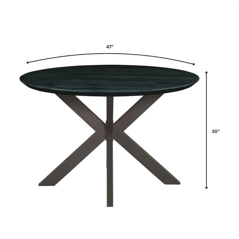 Ravenna 47 Modern Round Wood Dining Table With X-Cross Geometric Metal Base for Dining Room & Kitchen