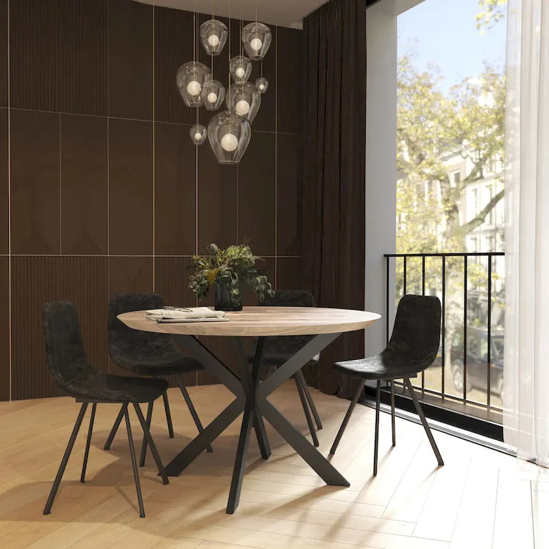 Ravenna 47 Modern Round Wood Dining Table With X-Cross Geometric Metal Base for Dining Room & Kitchen